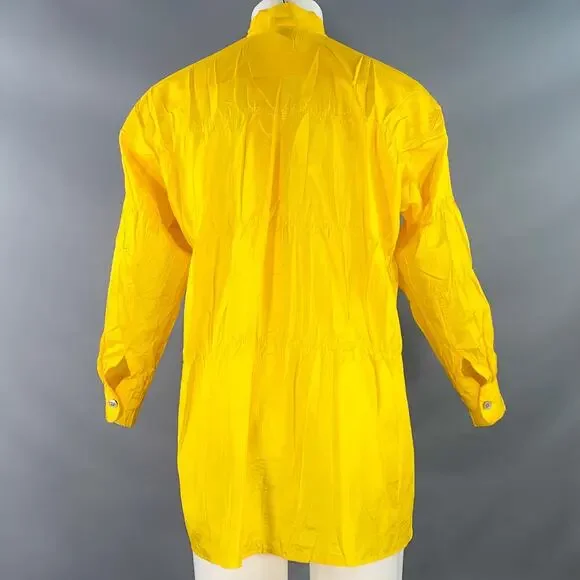 XS Yellow Wrinkled Polyester Nehru Collar Oversized Long Sleeve Shirt